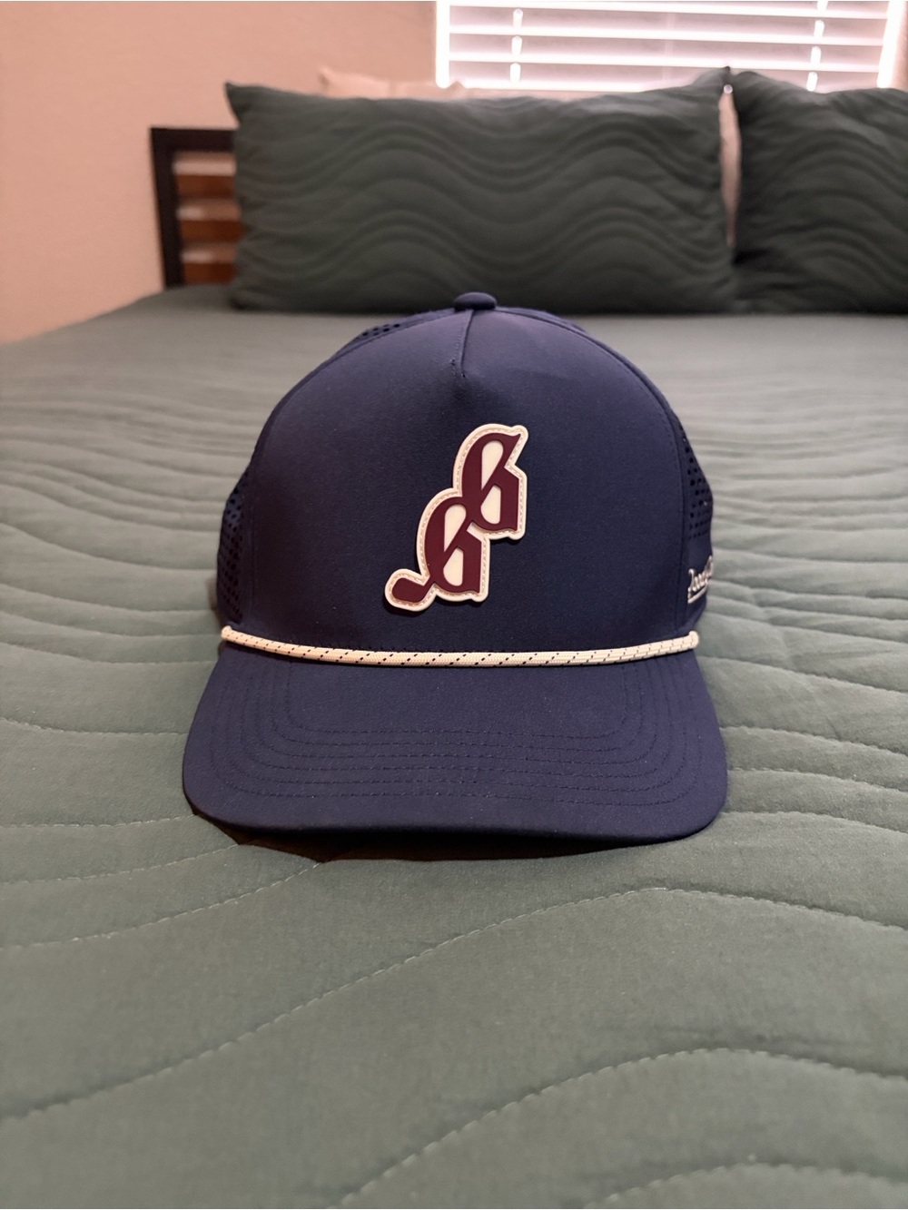 Navy Rope-Trim Trucker Hat with Script Patch